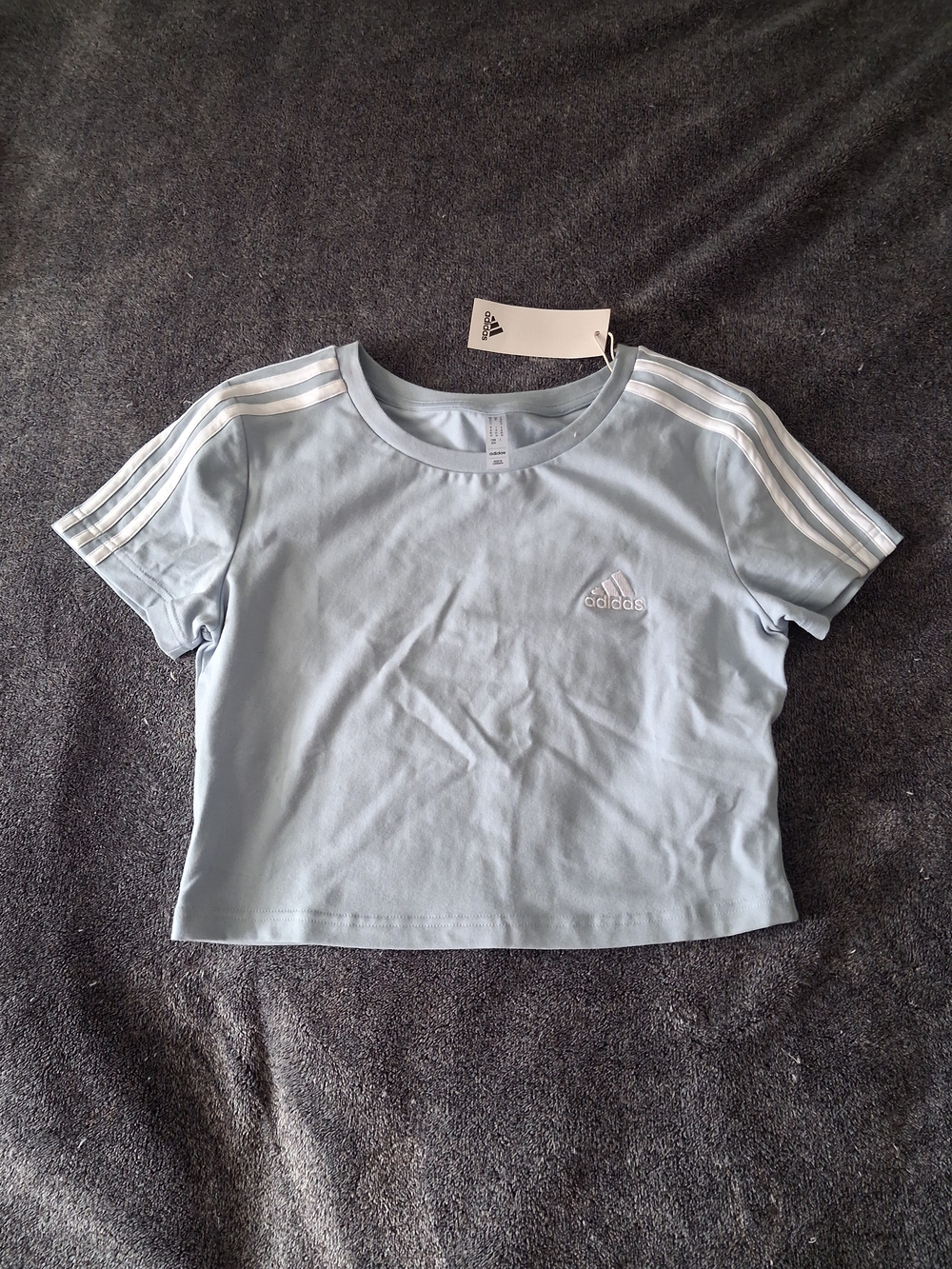 adidas Light Blue Cropped Tee with White Shoulder Stripes